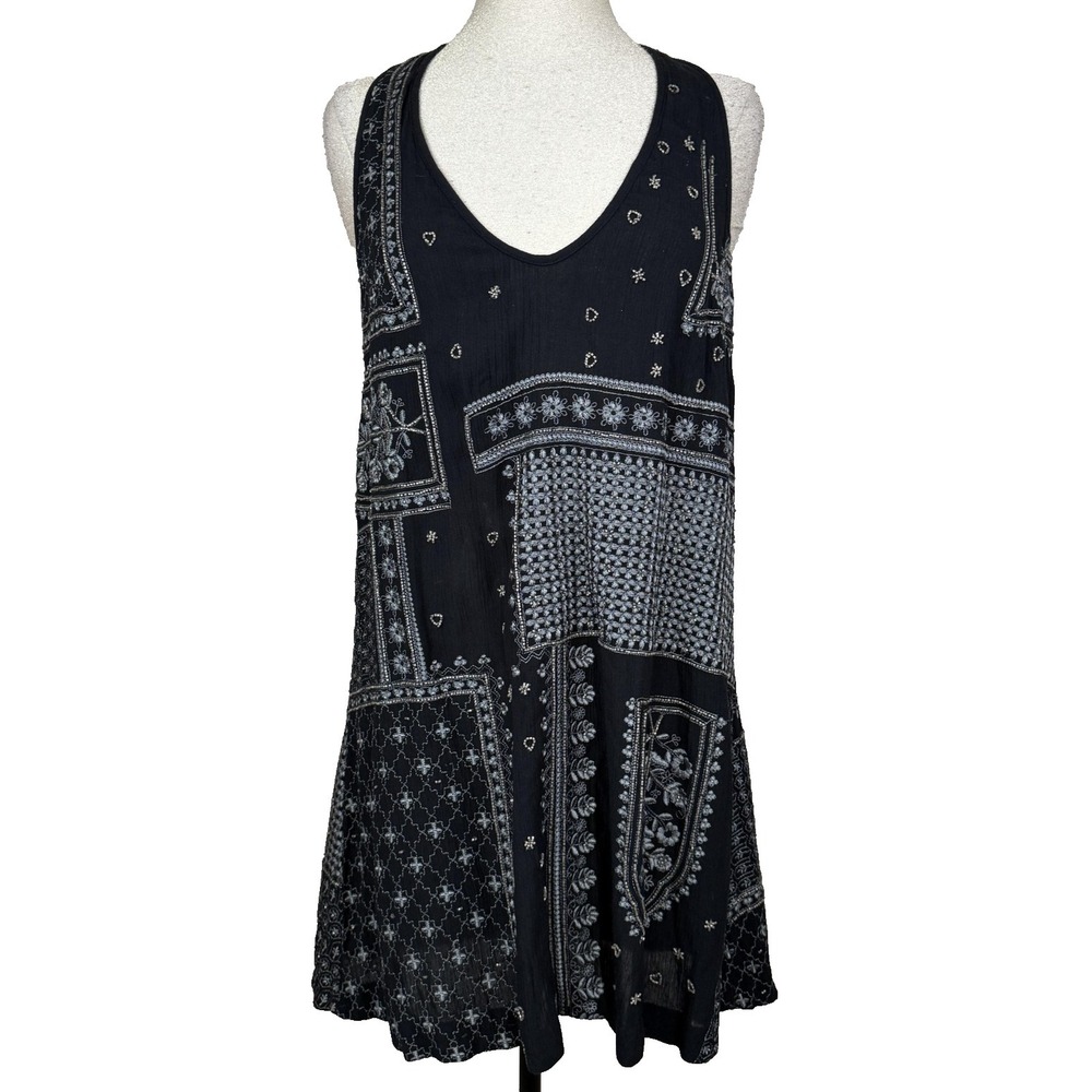 Intimately Free People Country Nights Dress Womens M Black Patchwork Embroidered